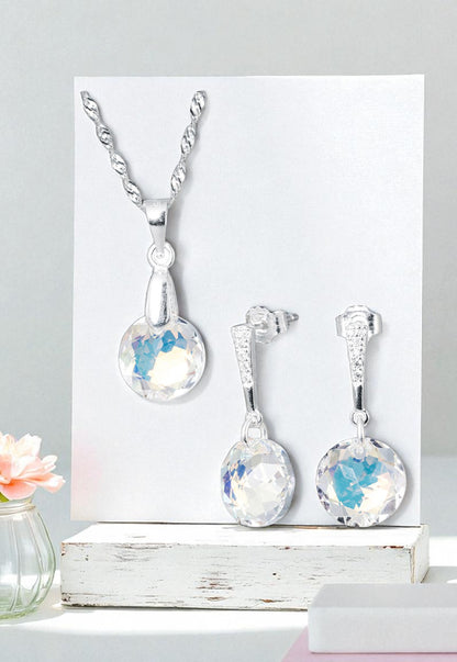 Conjunto Gracia Plata 925 Cristal Genuino Aurora Boreal