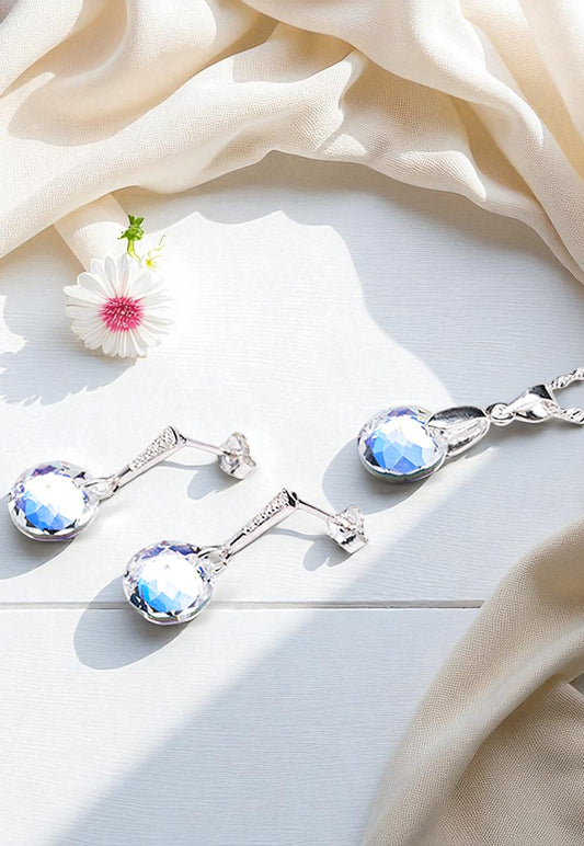 Conjunto Gracia Plata 925 Cristal Genuino Aurora Boreal