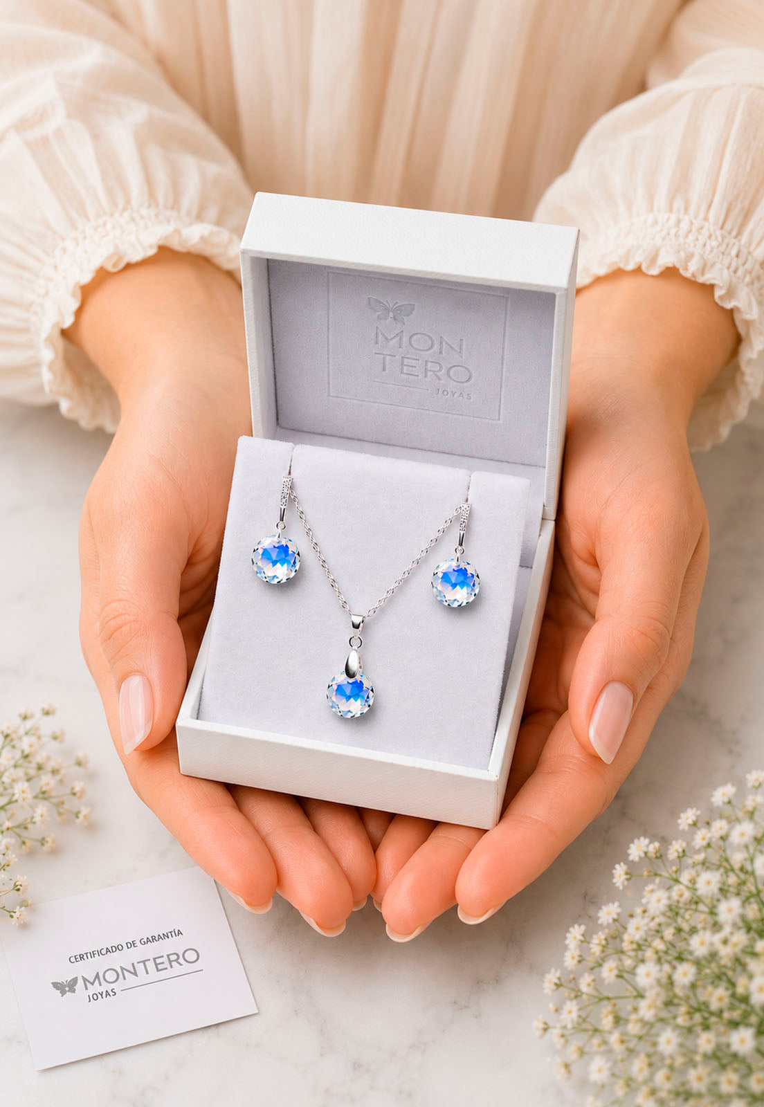 Conjunto Gracia Plata 925 Cristal Swarovski® Aurora Boreal