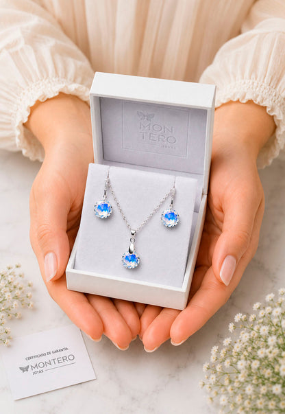 Conjunto Gracia Plata 925 Cristal Swarovski® Aurora Boreal