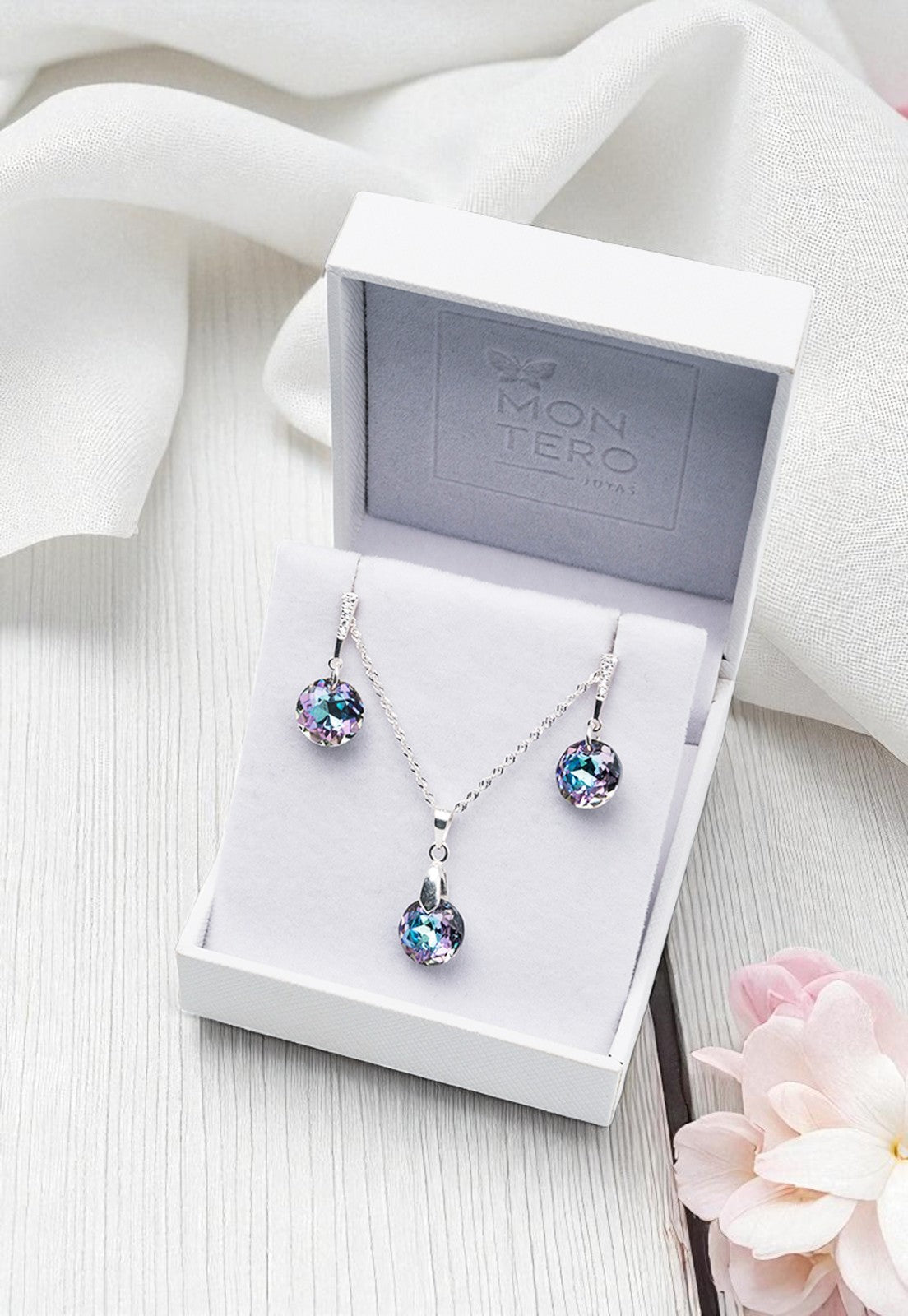 Conjunto Gracia Plata 925 Cristal Genuino Vitral Light