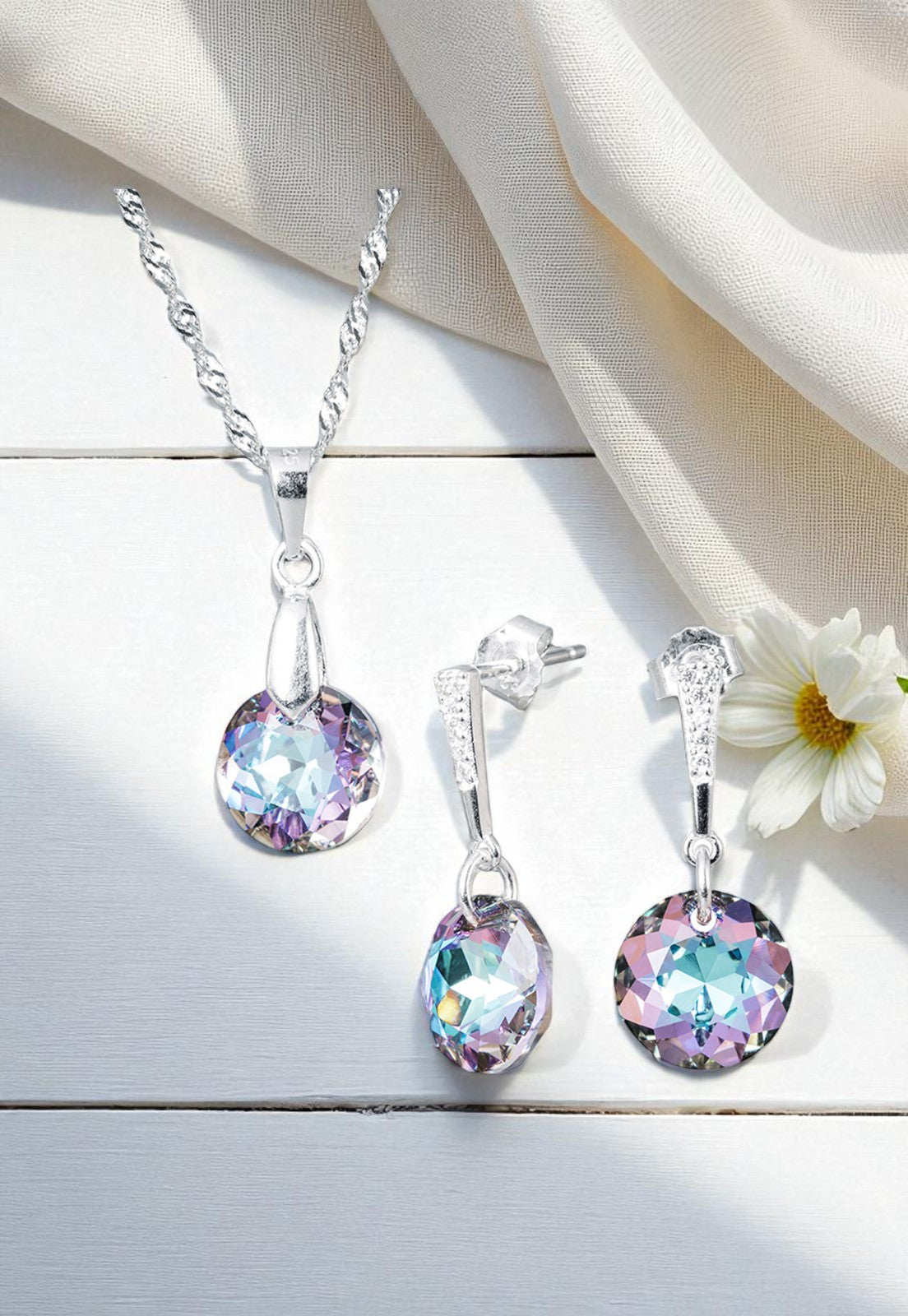 Conjunto Gracia Plata 925 Cristal Genuino Vitral Light