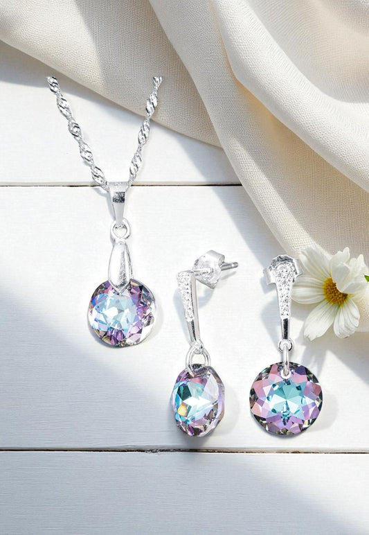 Conjunto Gracia Plata 925 Cristal Genuino Vitral Light