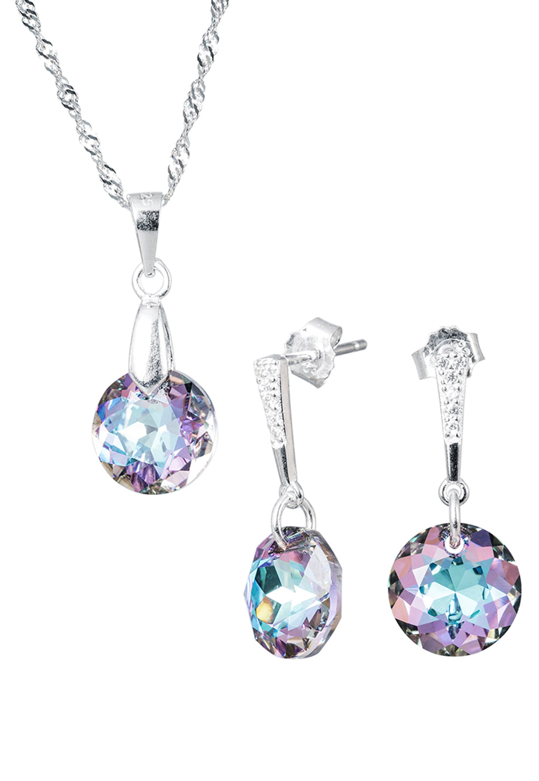 Conjunto Gracia Plata 925 Cristal Genuino Vitral Light