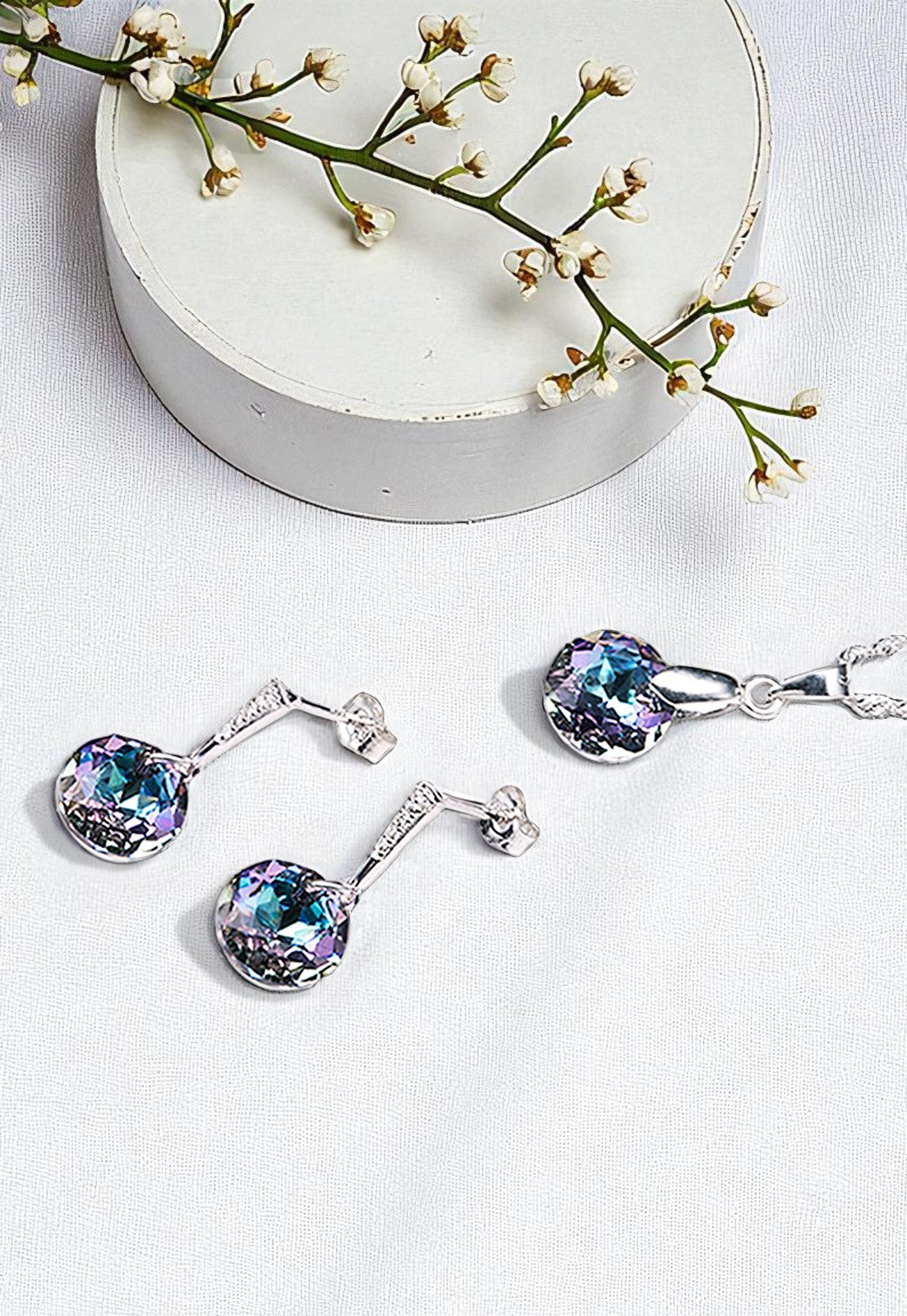 Conjunto Gracia Plata 925 Cristal Genuino Vitral Light