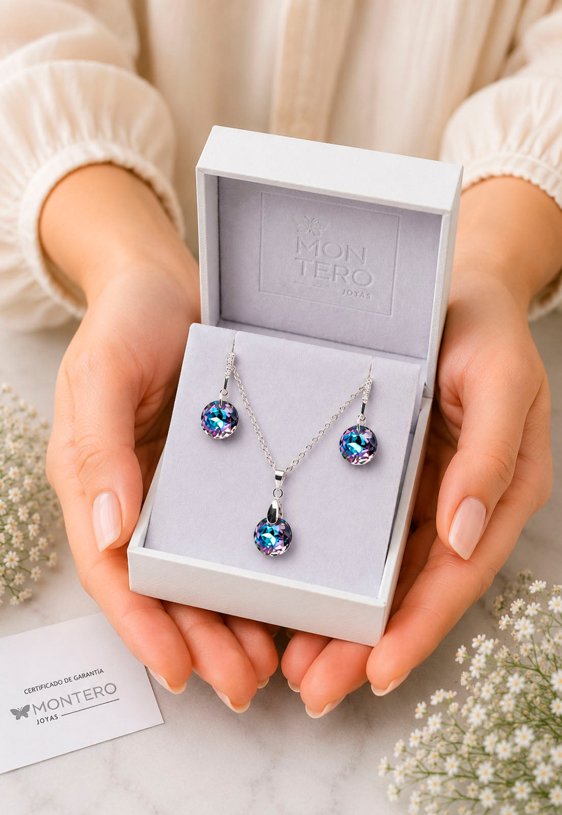 Conjunto Gracia Plata 925 Cristal Swarovski® Vitral Light