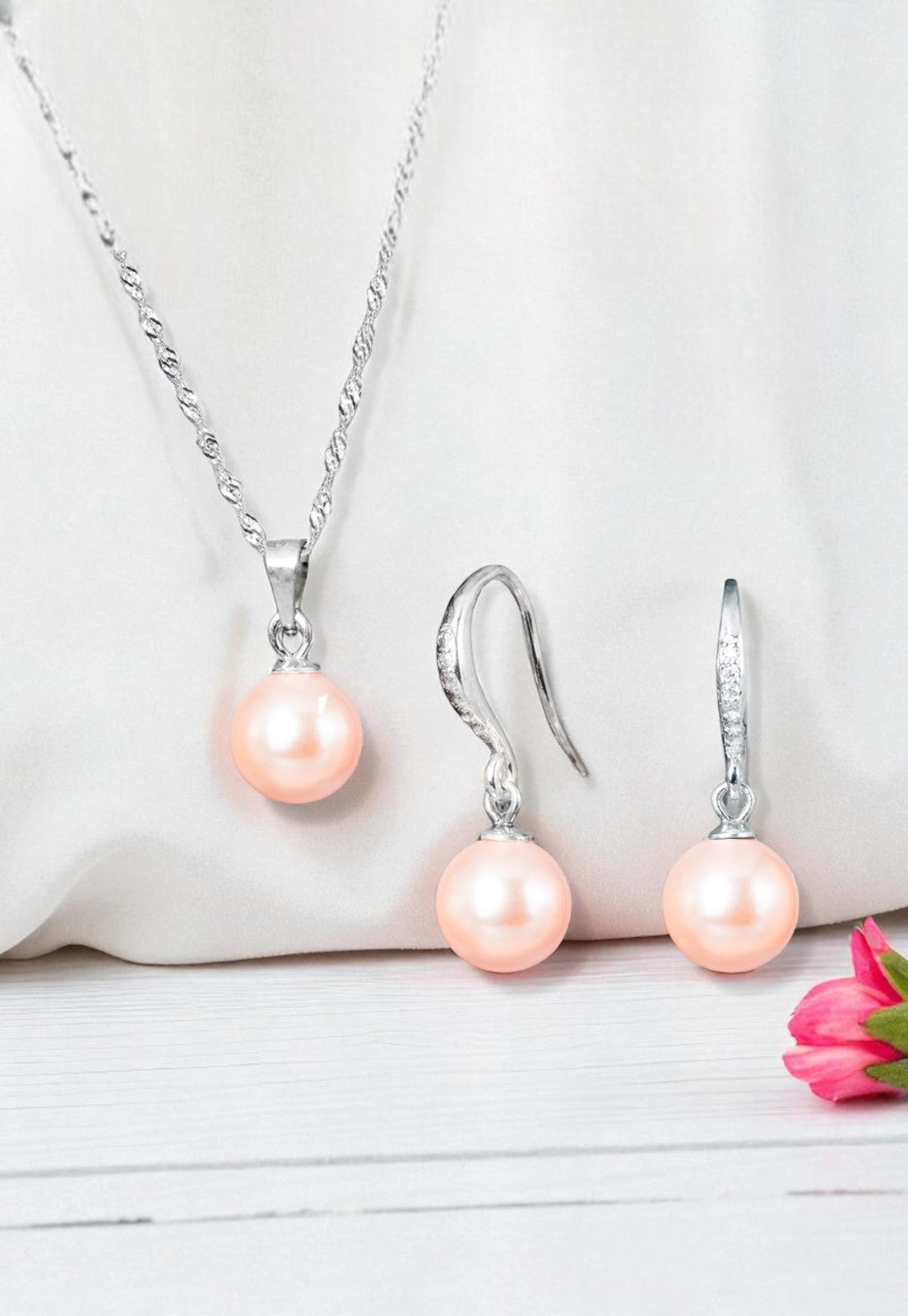 Conjunto Oslo Plata 925 Perla Genuina Peach