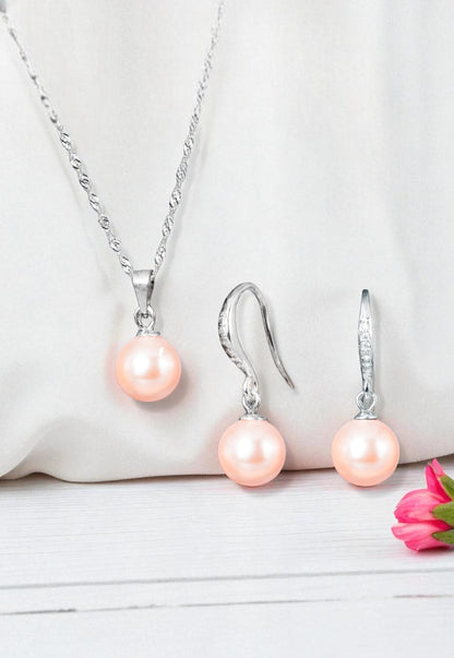 Conjunto Oslo Plata 925 Perla Genuina Peach