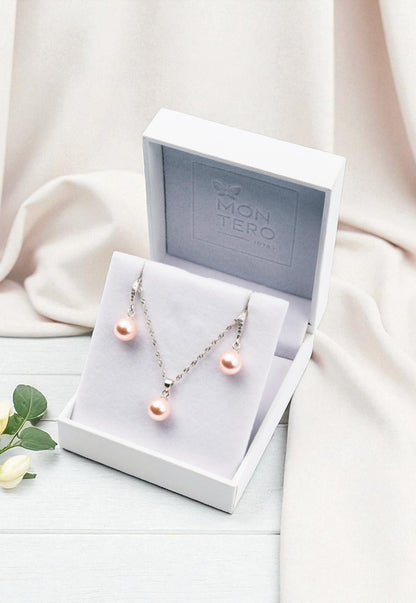 Conjunto Oslo Plata 925 Perla Genuina Peach