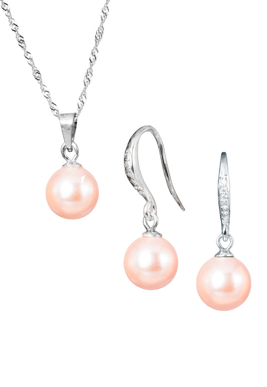 Conjunto Oslo Plata 925 Perla Genuina Peach