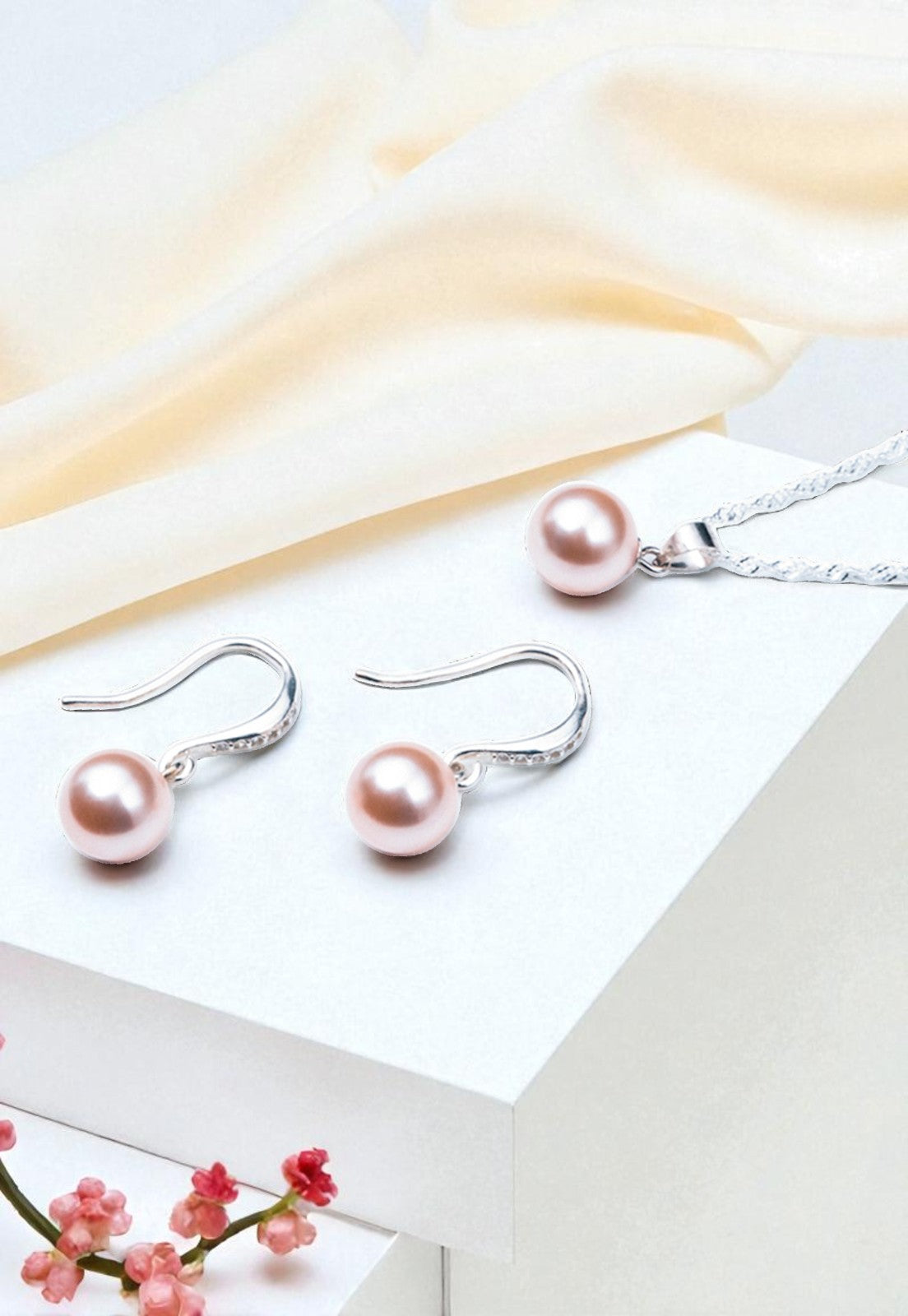 Conjunto Oslo Plata 925 Perla Genuina Peach