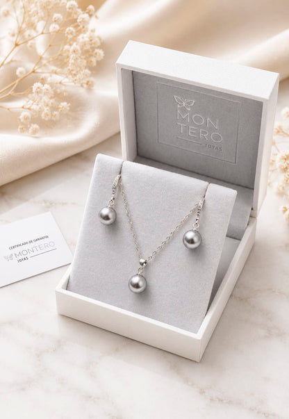 Conjunto Oslo Plata 925 Perlas de Swarovski® Grey