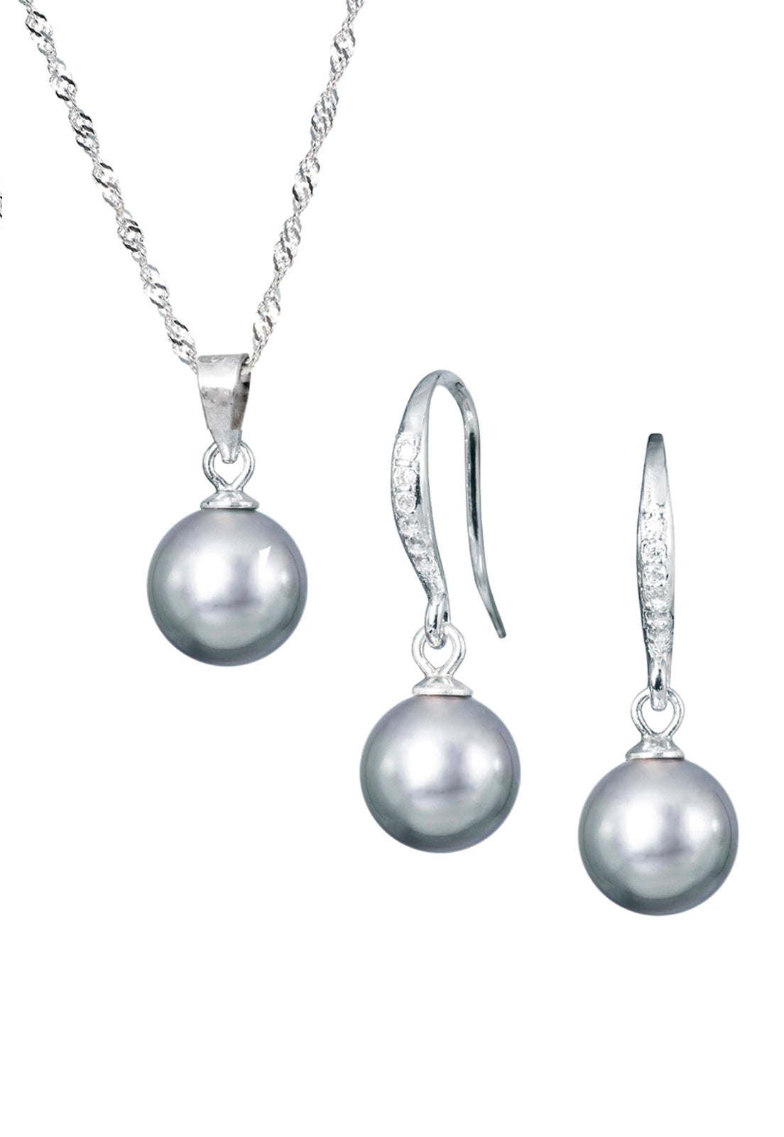 Conjunto Oslo Plata 925 Perla Genuina Grey