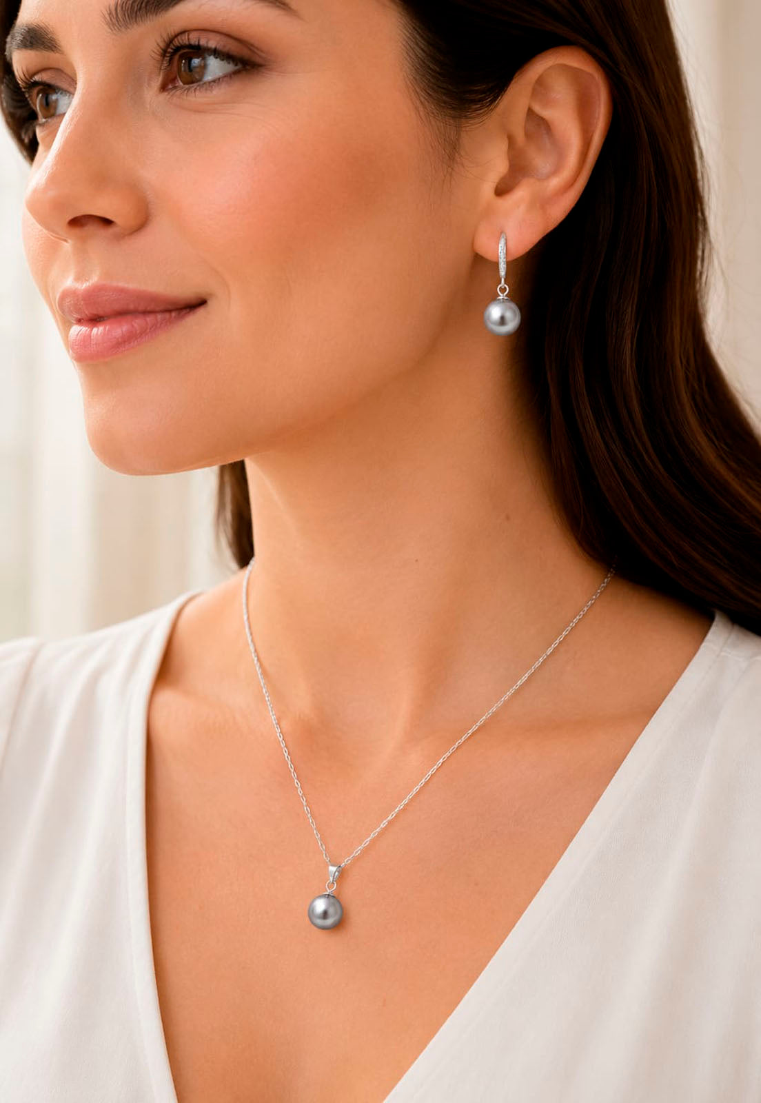 Conjunto Oslo Plata 925 Perlas de Swarovski® Grey