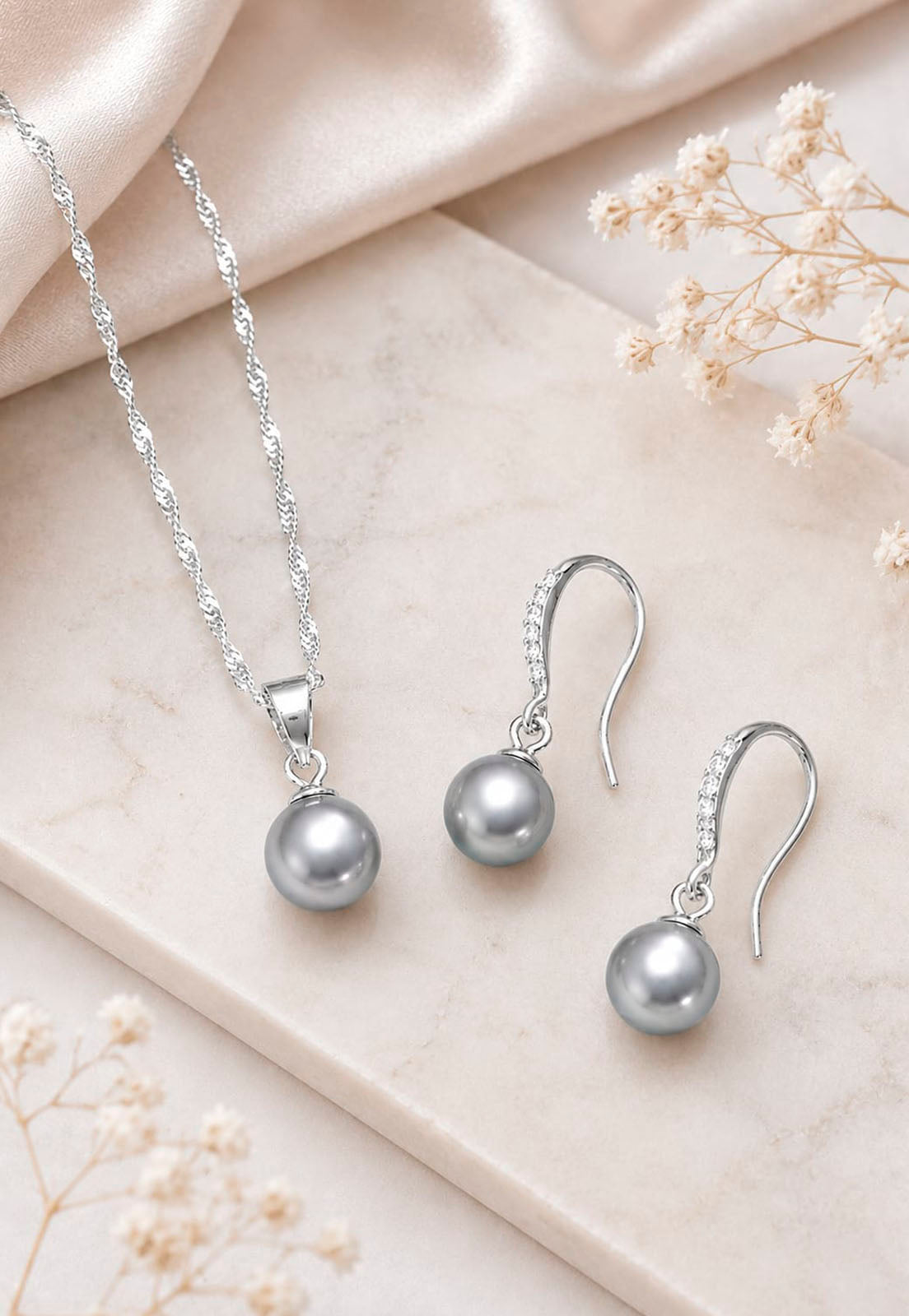 Conjunto Oslo Plata 925 Perlas de Swarovski® Grey