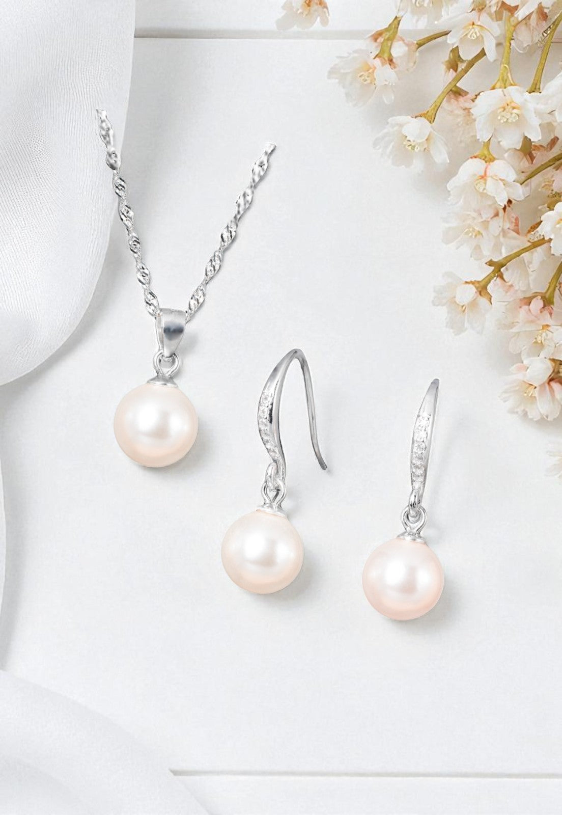 Conjunto Oslo Plata 925 Perla Genuina Cream