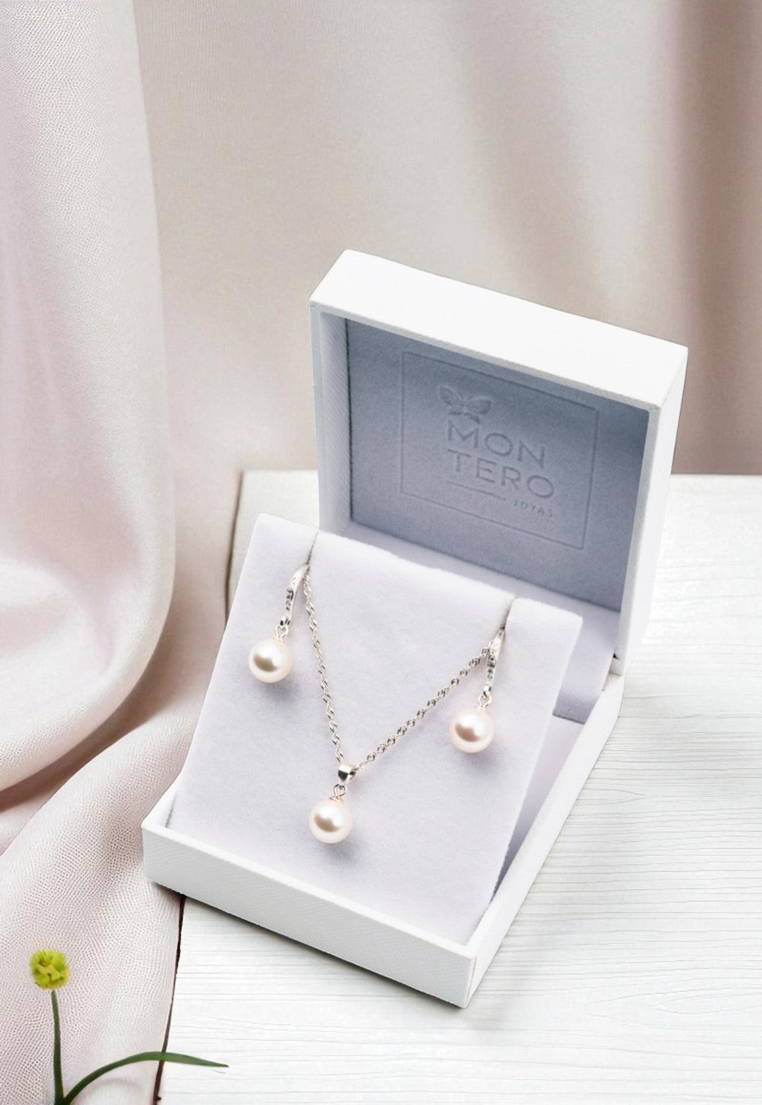 Conjunto Oslo Plata 925 Perla Genuina Cream