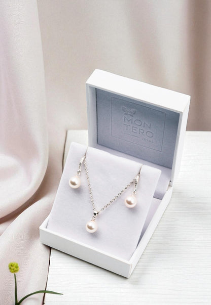 Conjunto Oslo Plata 925 Perla Genuina Cream