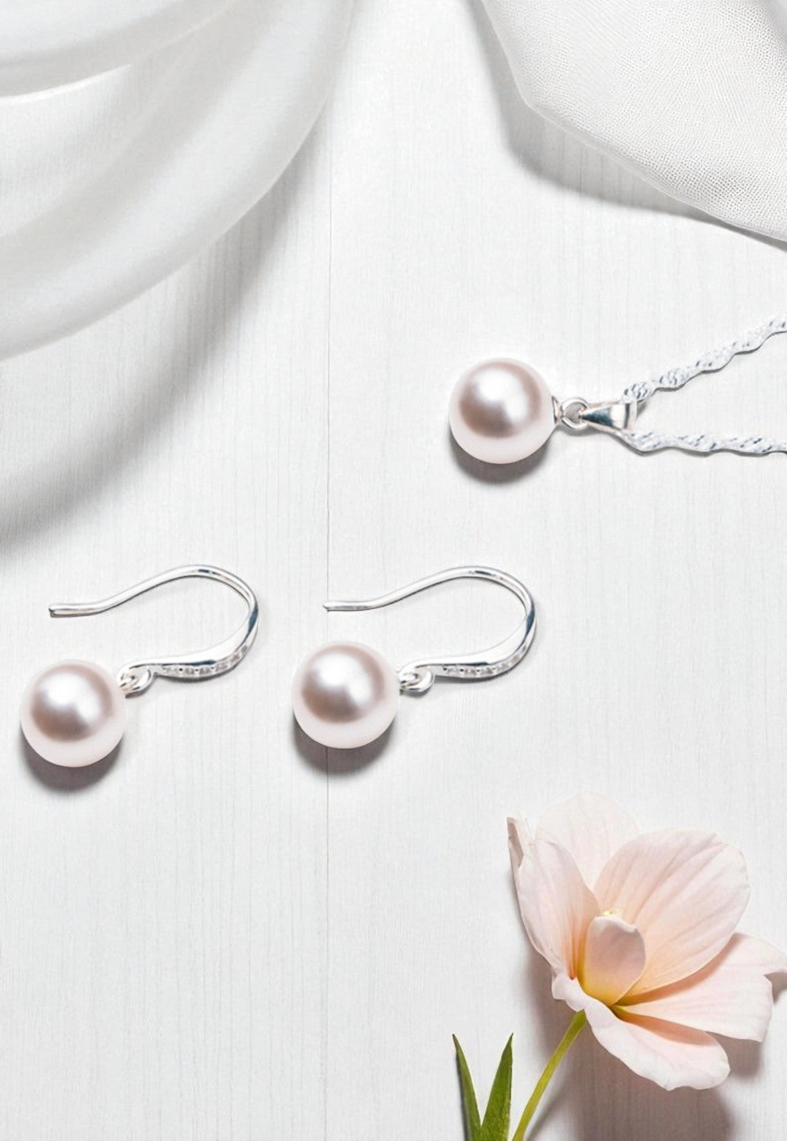 Conjunto Oslo Plata 925 Perla Genuina Cream