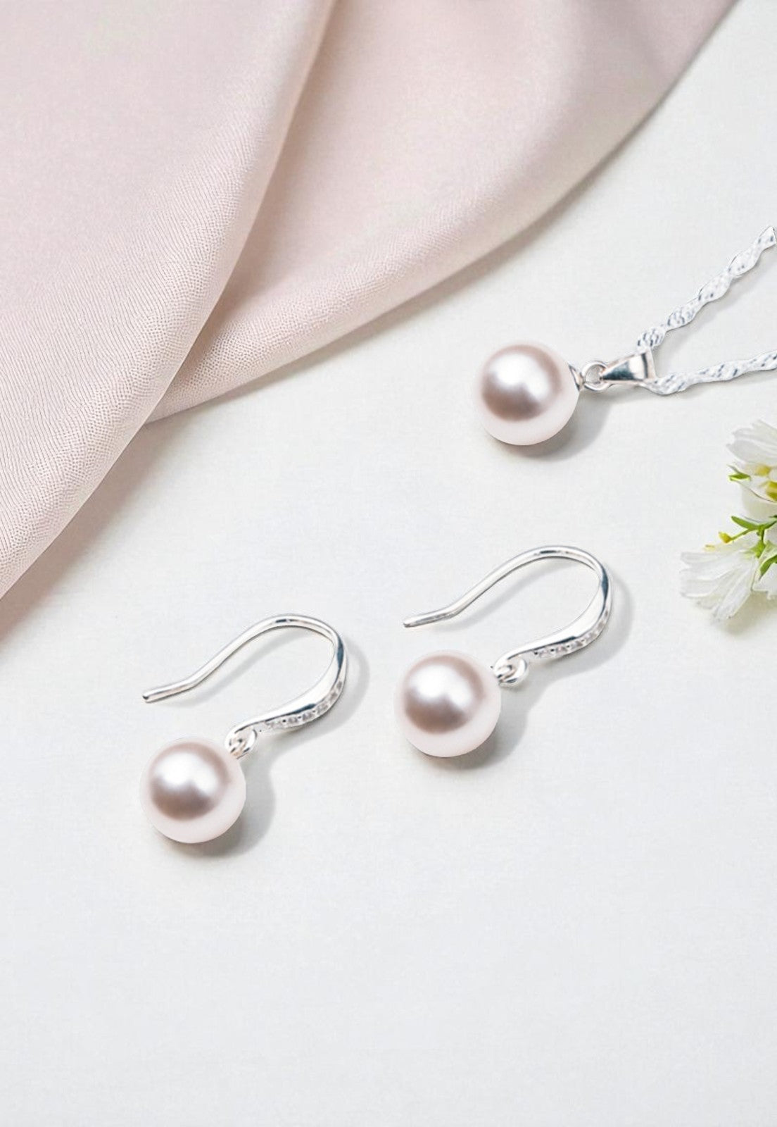 Conjunto Oslo Plata 925 Perla Genuina Cream