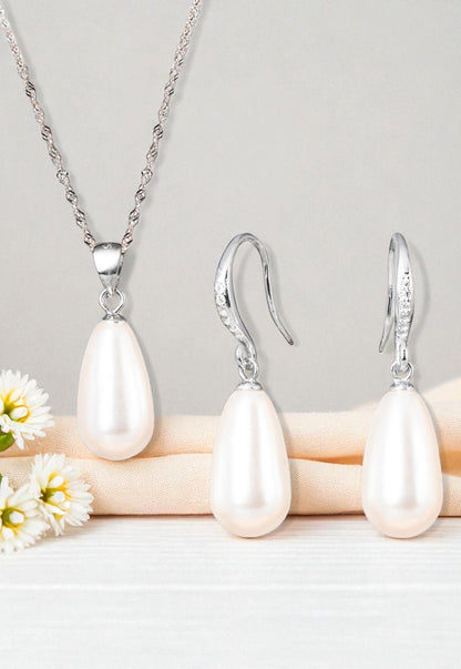 Collar + Aros Conjunto Plata 925 Moscu Perla Organica Cream