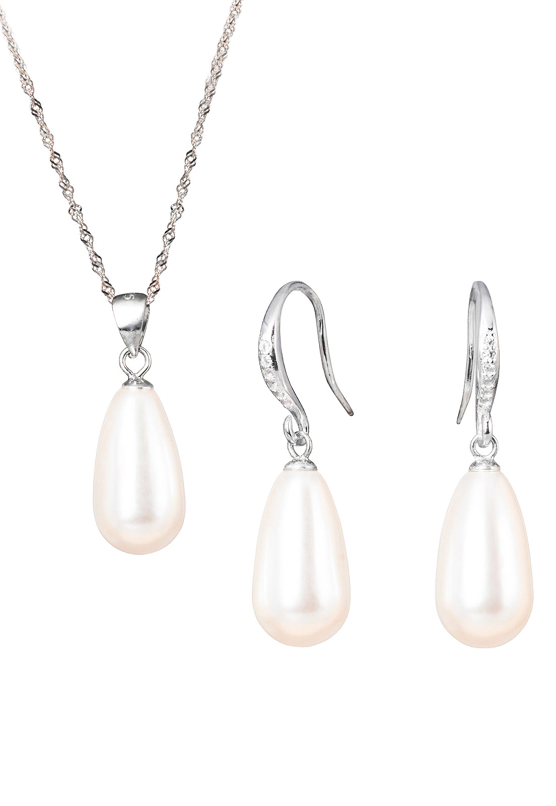 Collar + Aros Conjunto Plata 925 Moscu Perla Organica Cream