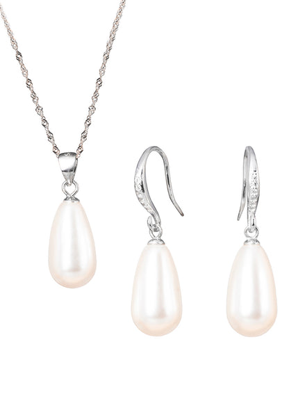 Collar + Aros Conjunto Plata 925 Moscu Perla Organica Cream
