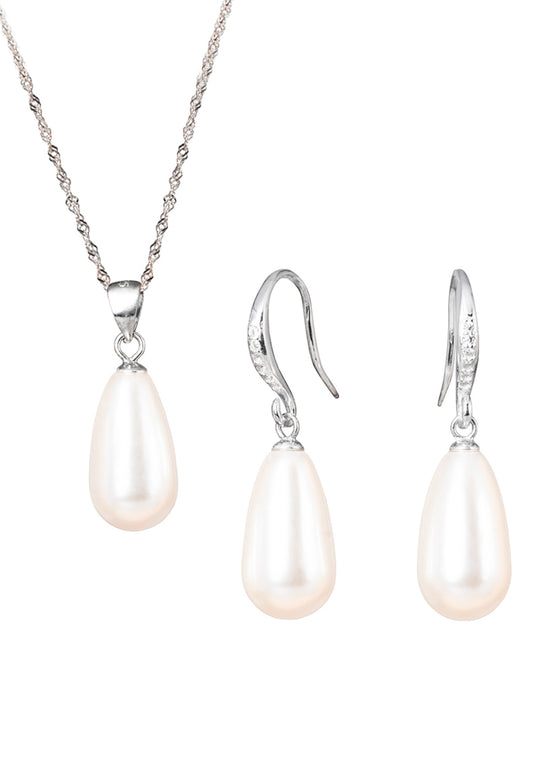 Collar + Aros Conjunto Plata 925 Moscu Perla Organica Cream