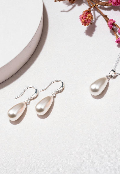 Collar + Aros Conjunto Plata 925 Moscu Perla Organica Cream