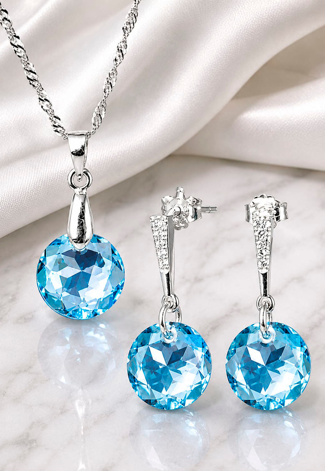 Conjunto Gracia Plata 925 Cristal Swarovski® Aquamarine
