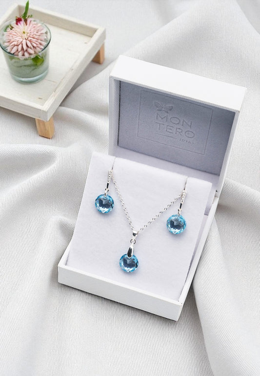 Conjunto Gracia Plata 925 Cristal Genuino Aquamarine