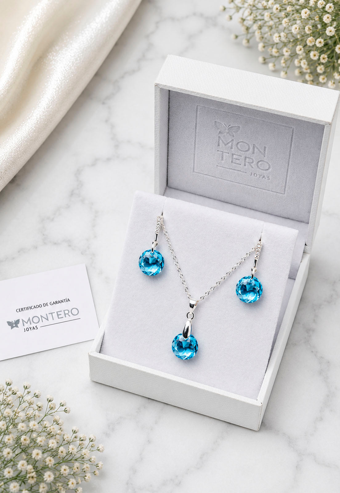 Conjunto Gracia Plata 925 Cristal Swarovski® Aquamarine