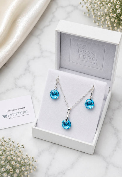 Conjunto Gracia Plata 925 Cristal Swarovski® Aquamarine