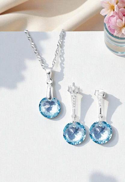 Conjunto Gracia Plata 925 Cristal Genuino Aquamarine