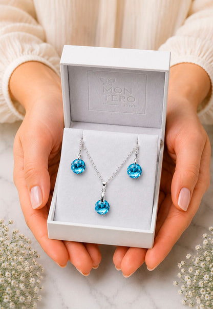 Conjunto Gracia Plata 925 Cristal Swarovski® Aquamarine