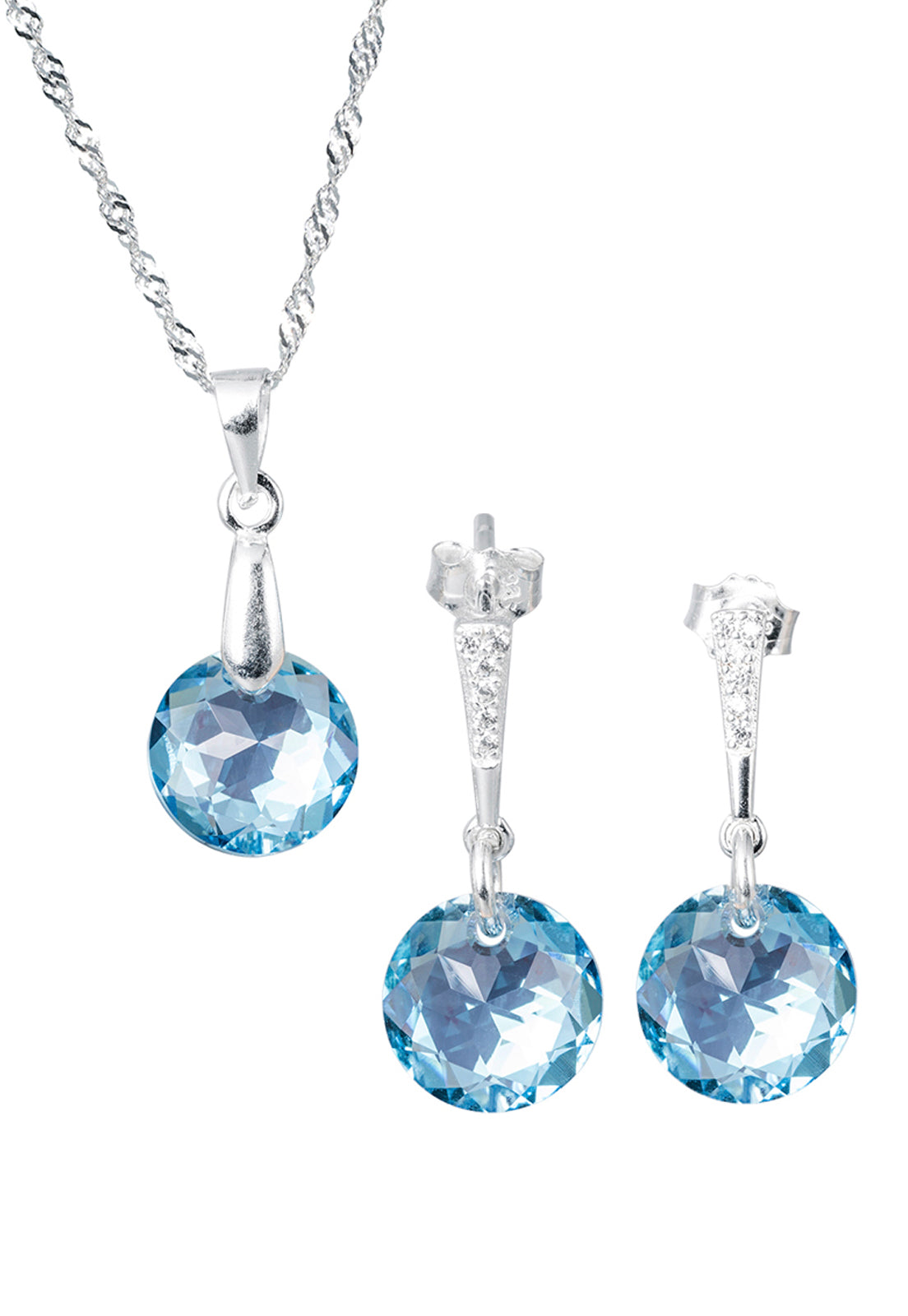 Conjunto Gracia Plata 925 Cristal Genuino Aquamarine