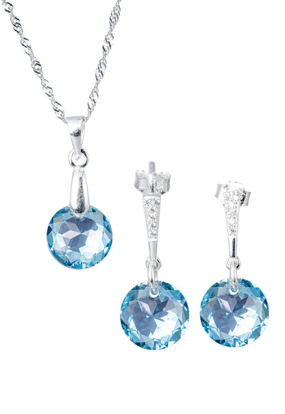 Conjunto Gracia Plata 925 Cristal Genuino Aquamarine
