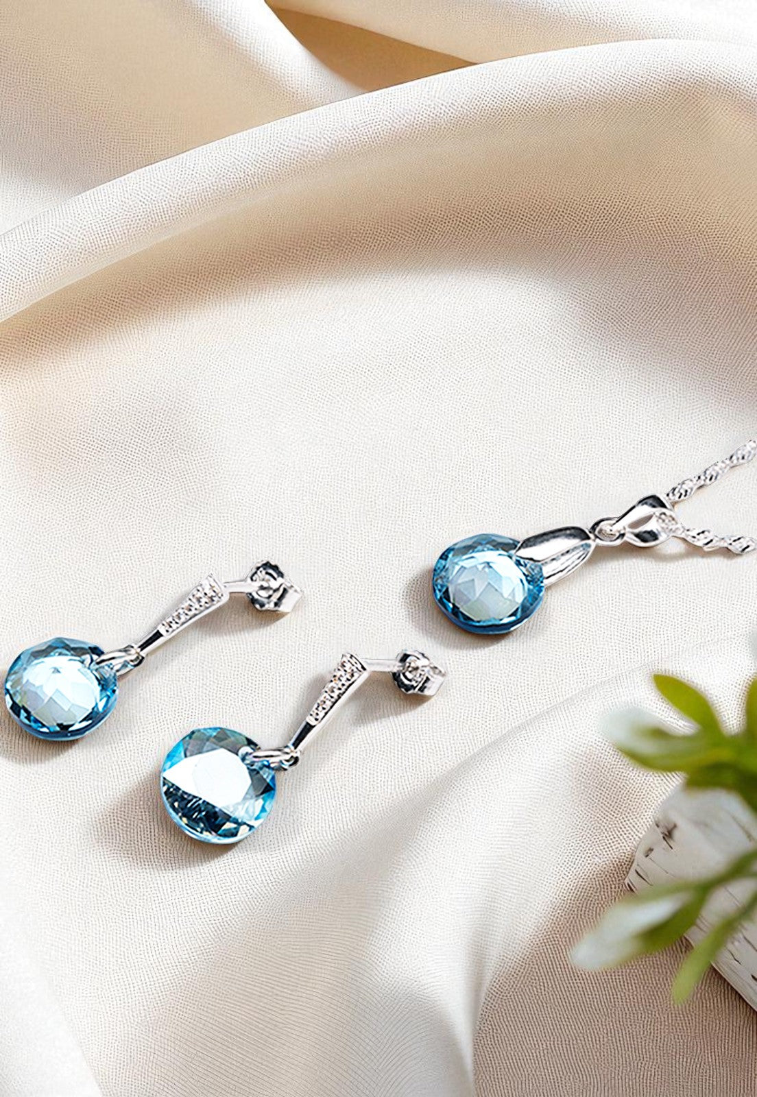 Conjunto Gracia Plata 925 Cristal Genuino Aquamarine