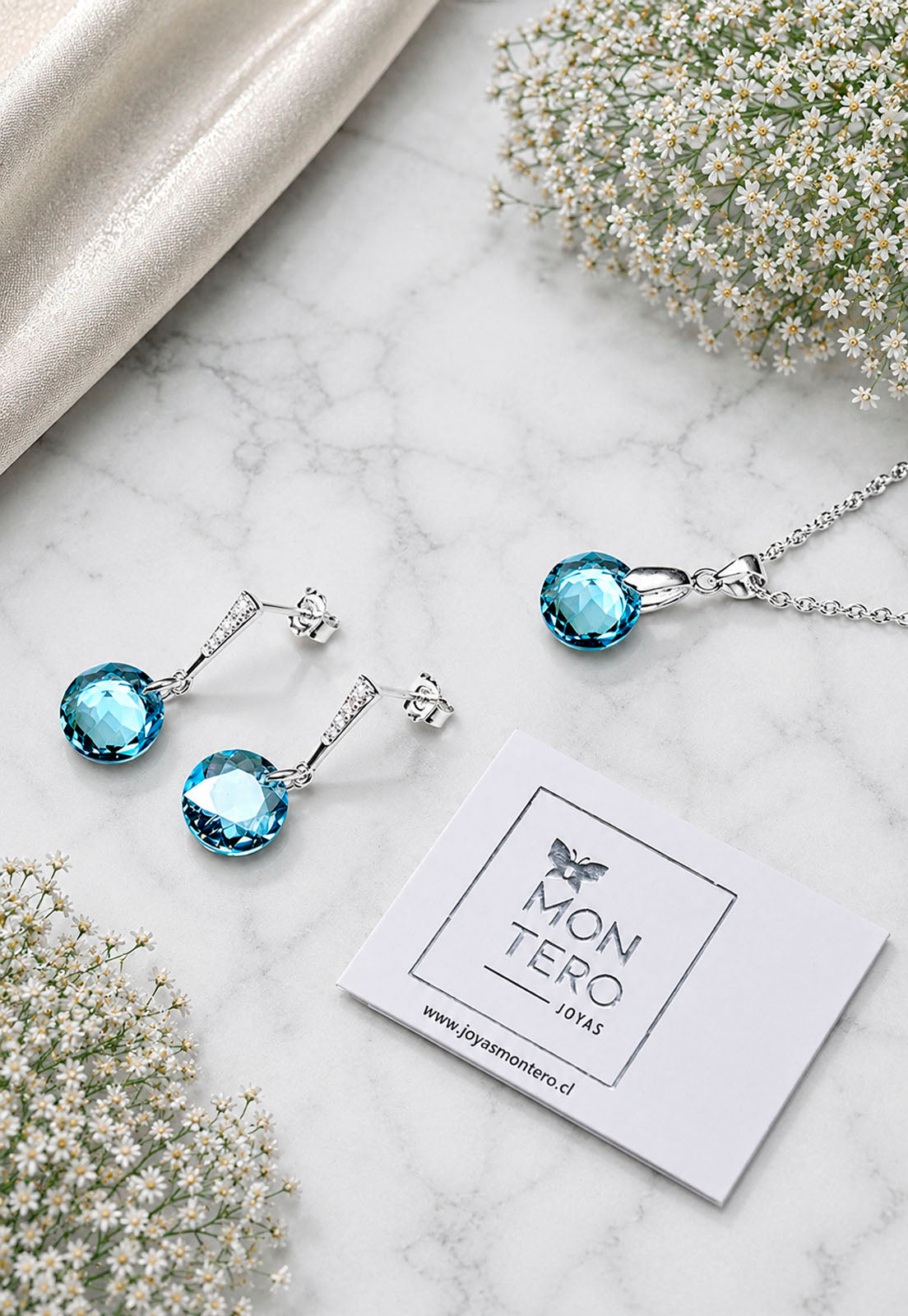 Conjunto Gracia Plata 925 Cristal Swarovski® Aquamarine