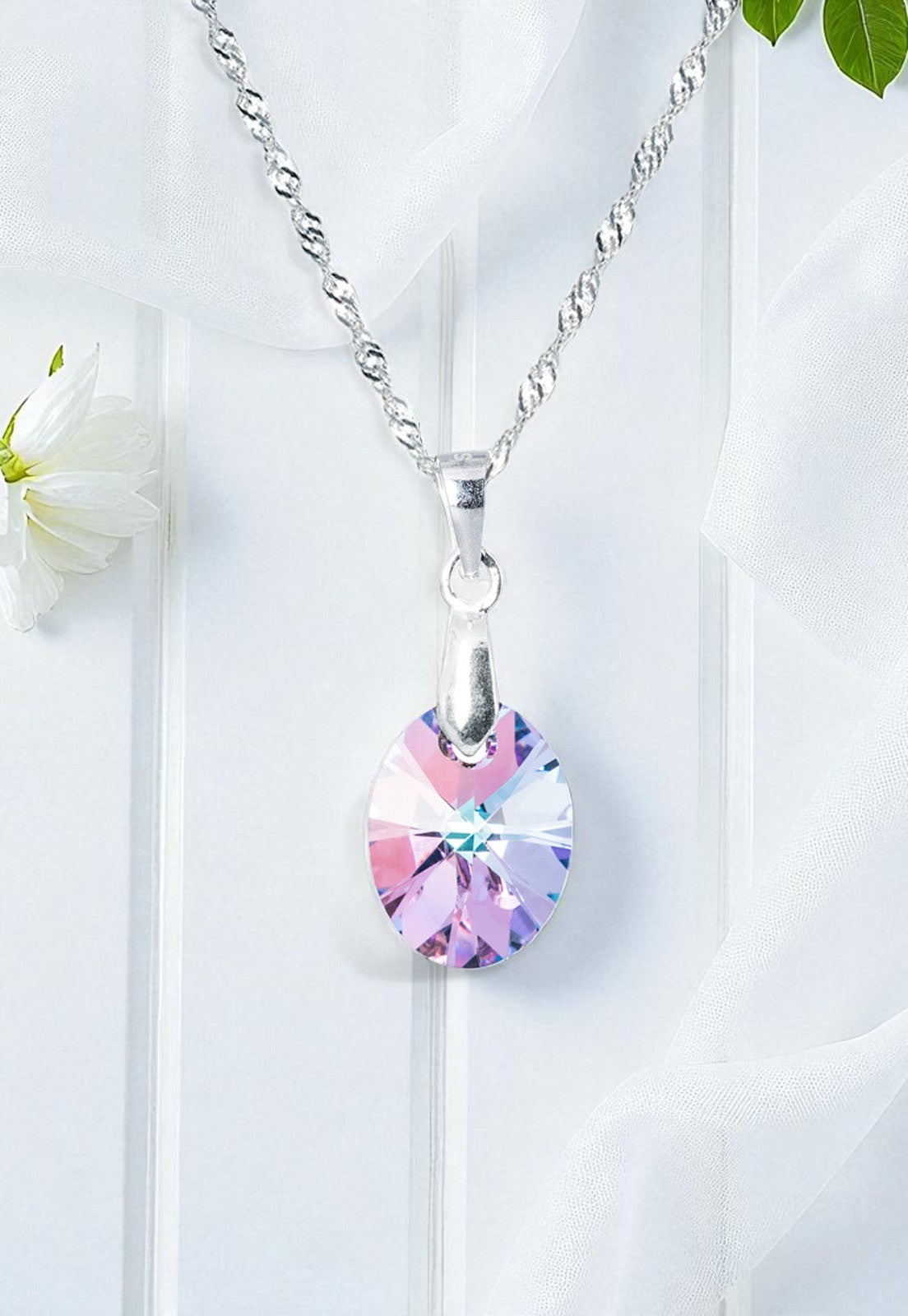 Collar Praga Plata 925 Cristal Genuino Vitral Light