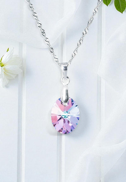 Collar Praga Plata 925 Cristal Genuino Vitral Light