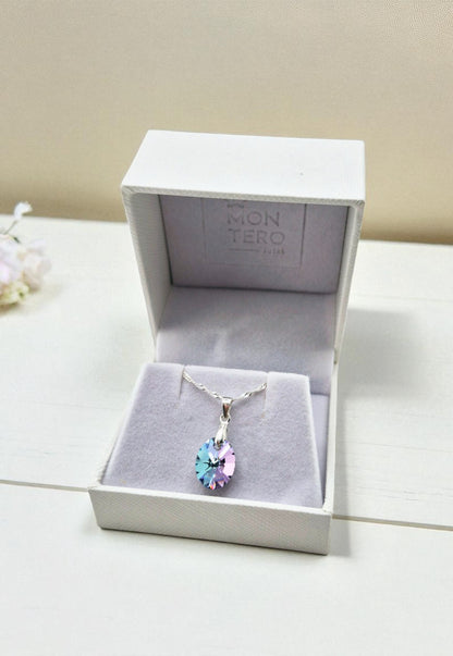 Collar Praga Plata 925 Cristal Genuino Vitral Light