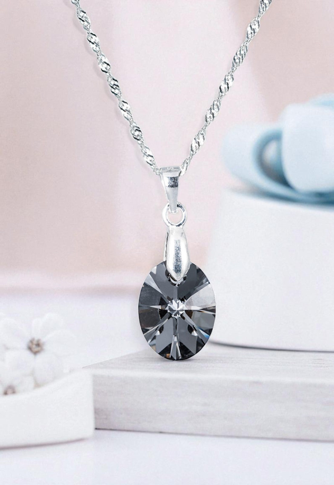 Collar Praga Plata 925 Cristal Genuino Silver Night