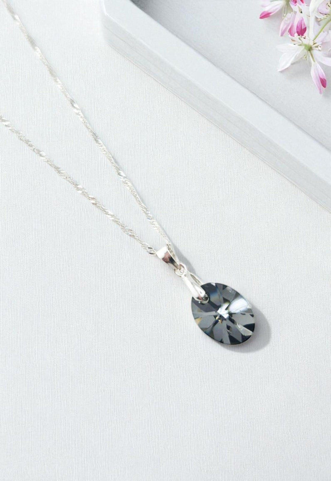 Collar Praga Plata 925 Cristal Genuino Silver Night