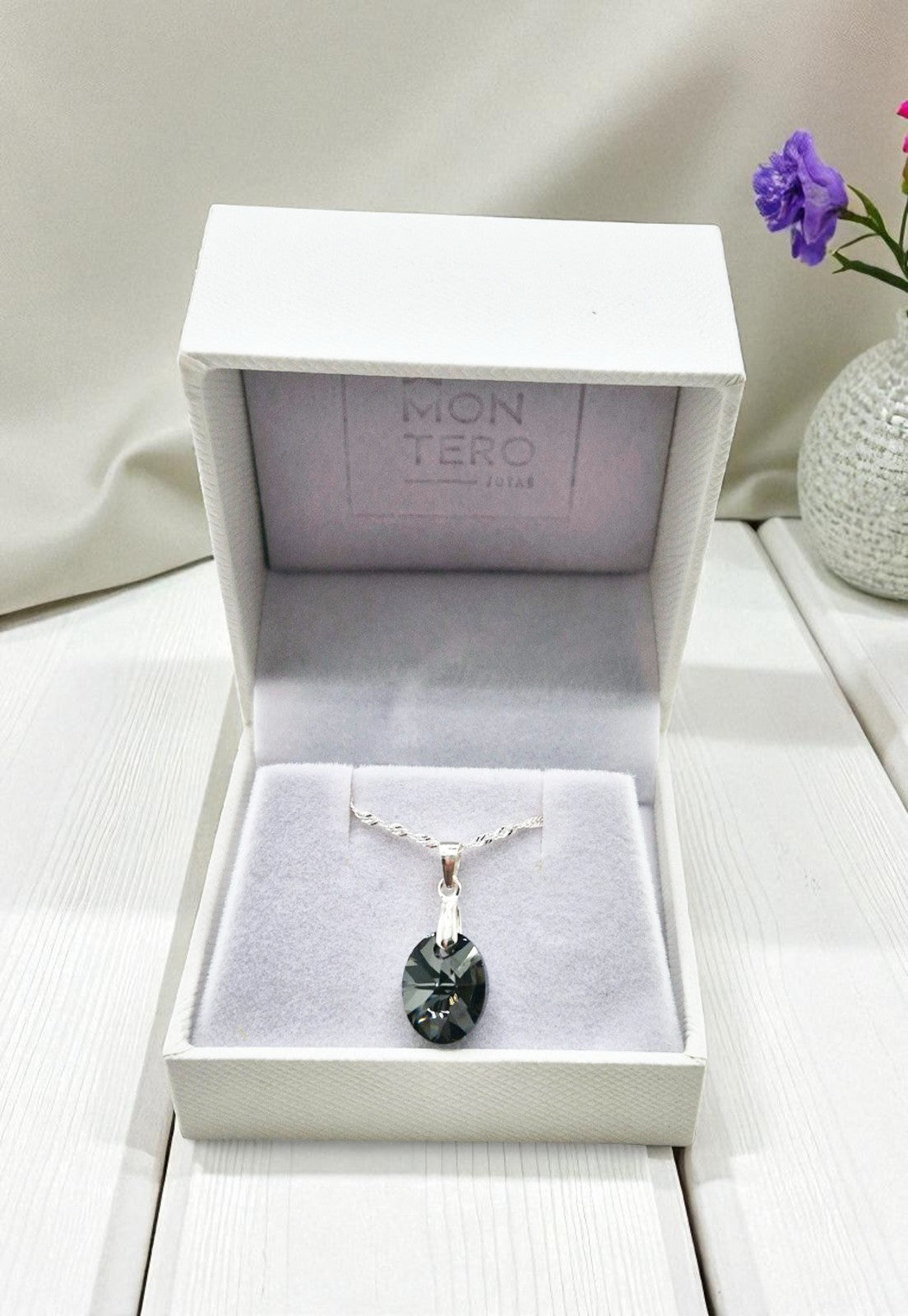 Collar Praga Plata 925 Cristal Genuino Silver Night