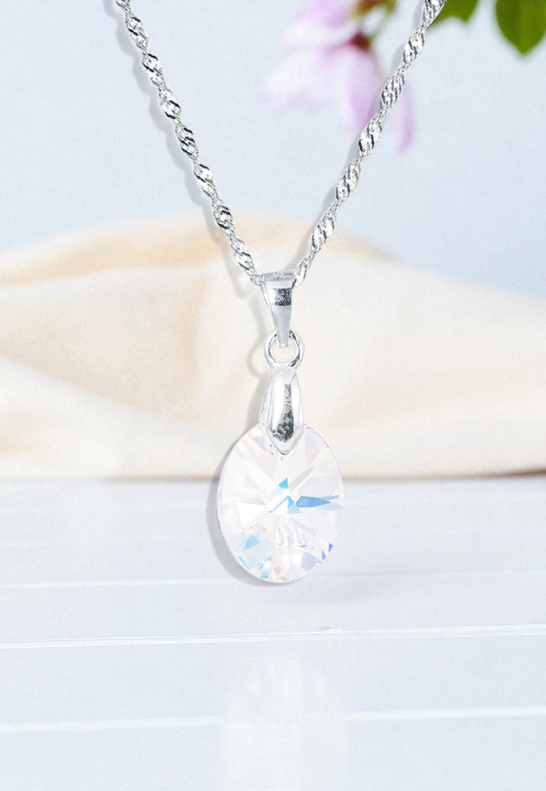 Collar Gran Praga Plata Italiana 925 y Cristales Aurora Boreal