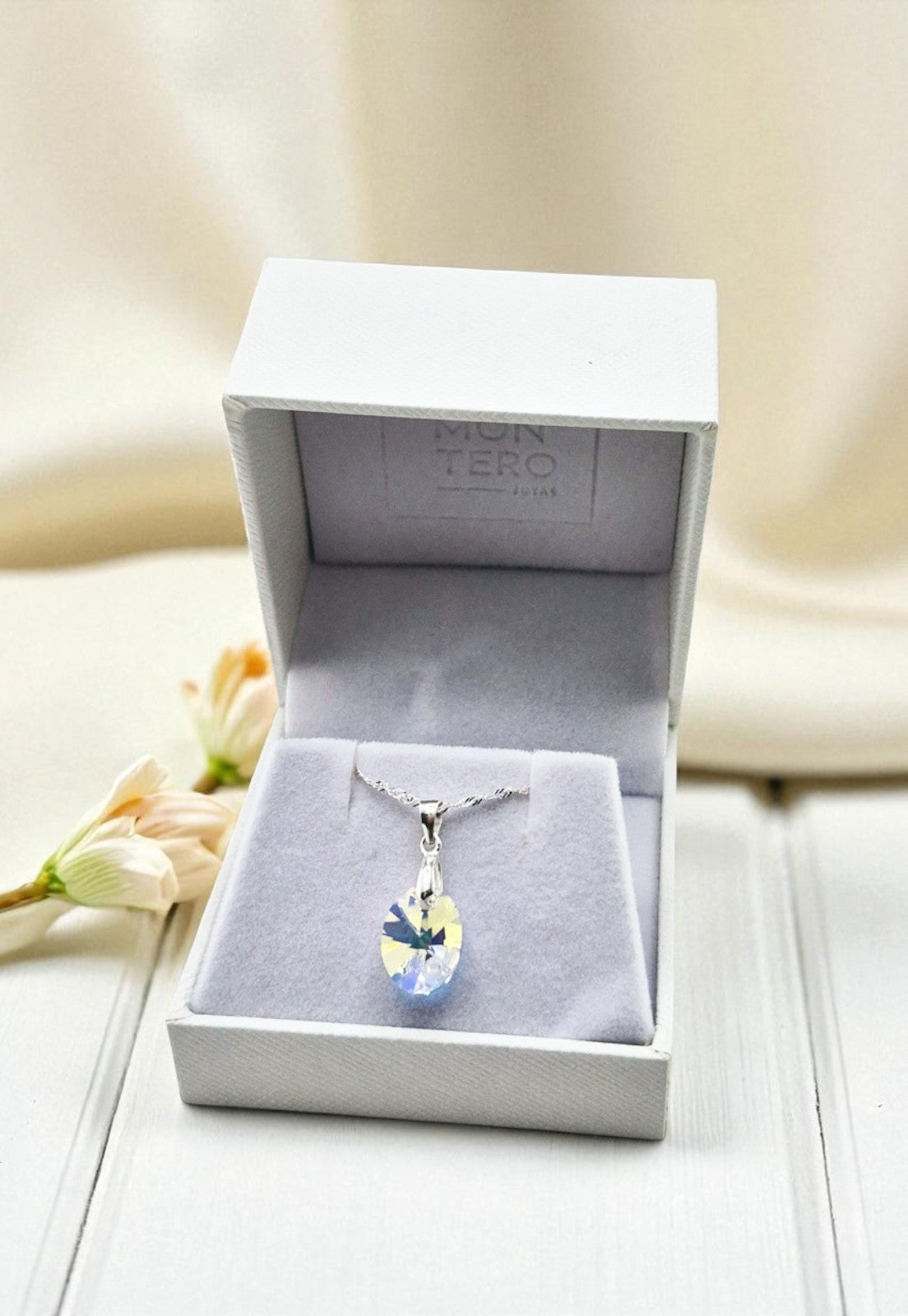 Collar Gran Praga Plata Italiana 925 y Cristales Aurora Boreal