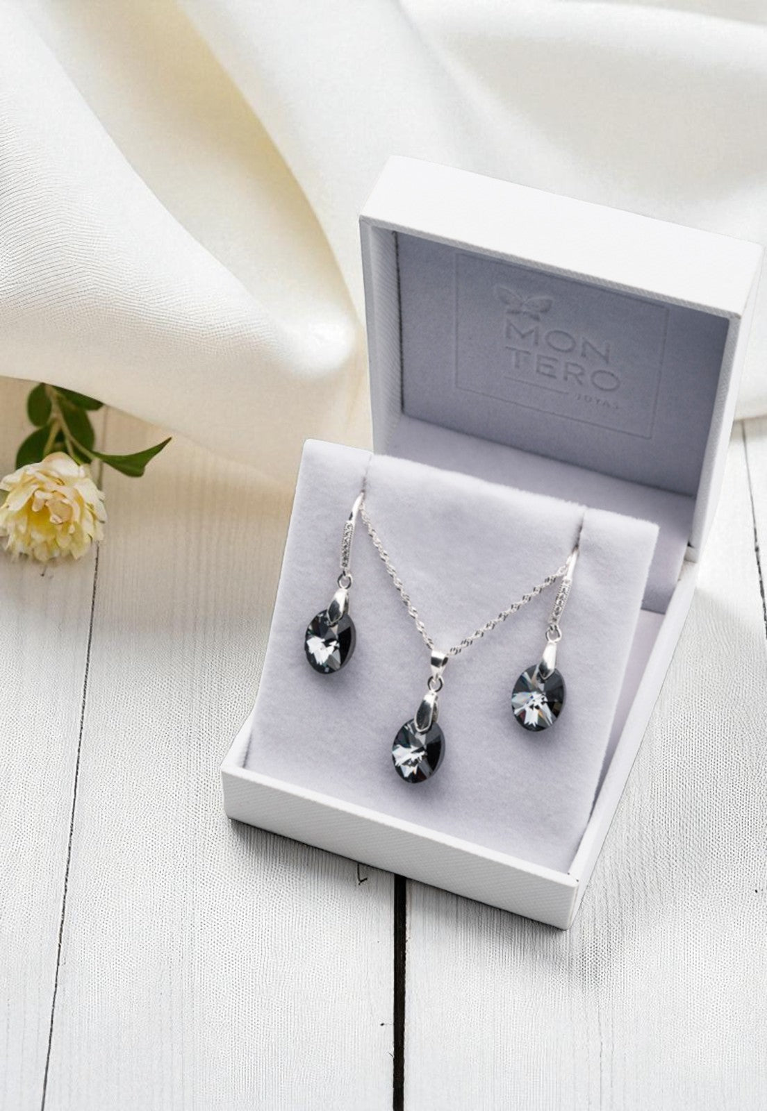 Conjunto Praga Plata 925 Cristal Genuino Silver Night