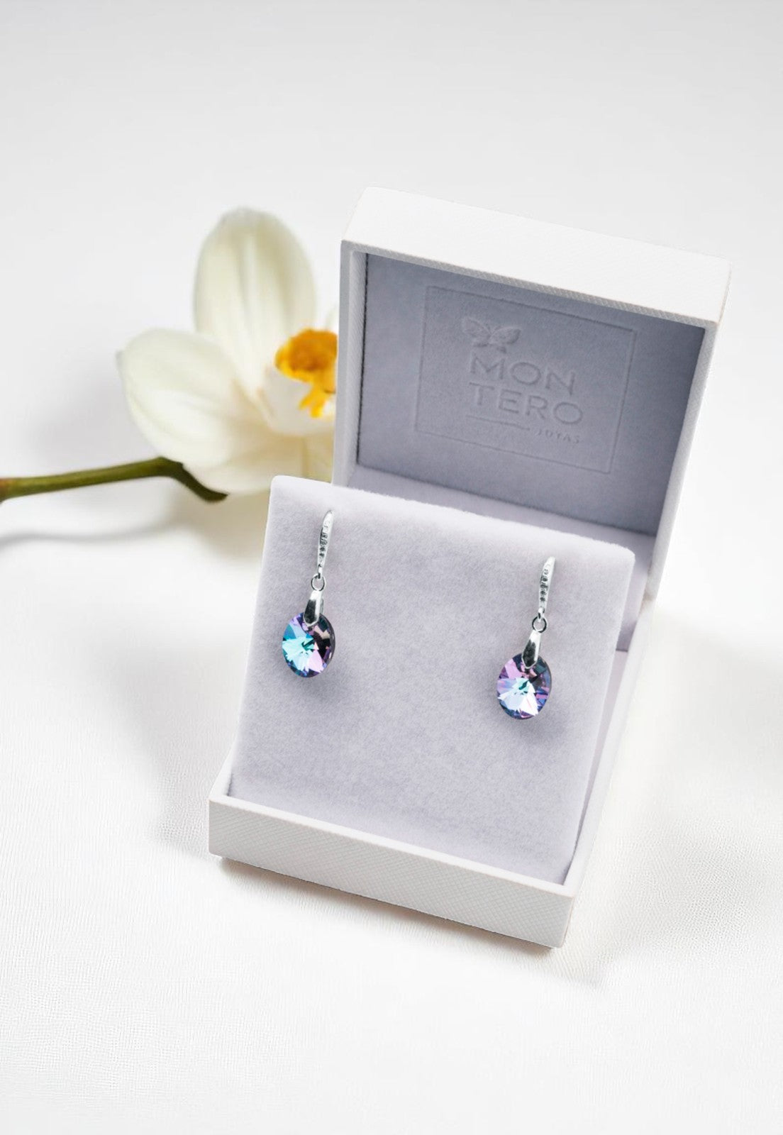 Aros Praga Plata 925 Cristal Genuino Vitral Light