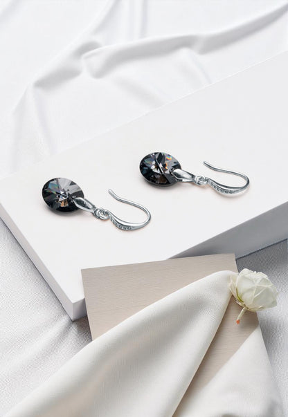 Aros Praga Plata 925 Cristal Genuino Silver Night